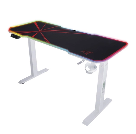 E-Talisman Gaming-Schreibtisch weiß / rot höhenverstellbarer Schreibtisch vollflächig abgedeckt mit LED-Beleuchtung