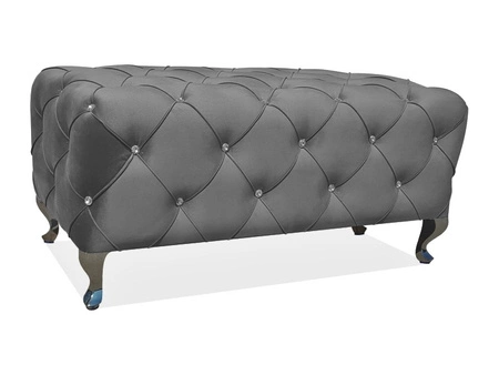 Hesta Pouffe 100 cm grau ideal Hocker schmutz- und kratzfest Sitzpouffe funktioniert auch als Polsterbank gesteppte Elemente mit Kristallen