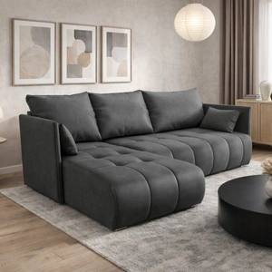 Ecksofa mit Schlaffunktion Selva grau universal seite Ecksofa mit Bettkasten komfortabler und weicher Samtstoff