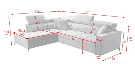 Ecksofa mit Schlaffunktion Nausa III burgunderrot links Samt stilvolles bequemes Ecksofa verstellbare Kopfstützen Bettzeug Container