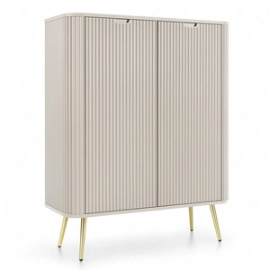 Zoya 103 cm beige Kommode elegantes Design ovale Form auf goldenen Metallbeinen geschmackvolle geriffelte Front gesetzt