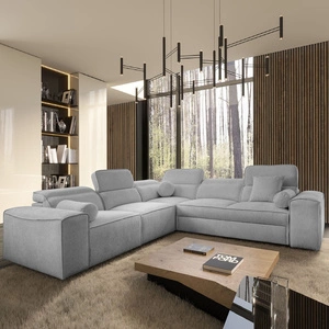 Ecksofa mit Schlaffunktion Viano III hellgraues linkes Ecksofa mit Bettcontainern perfekt für moderne Interieurs