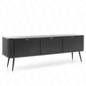 RTV Schrank Zoya 168 cm schwarz modernes Design Körper auf Metallbeinen geriffelte Front charakteristische ovale Form gesetzt