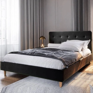 Polsterbett Noiro 180x200 schwarz mit Staukasten im modernen skandinavischen Stil mit markantem Kopfteil