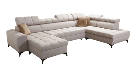 Ecksofa mit Schlaffunktion Bolmso VI mint links bequemes Ecksofa mit verstellbaren Kopfstützen dekorative Steppung auf der Sitzfläche