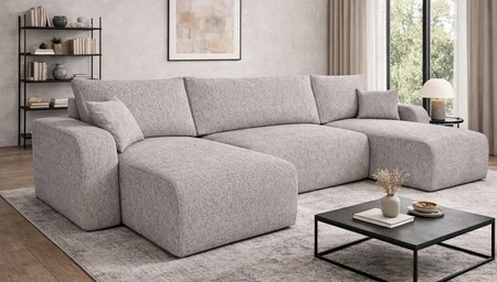 Ecksofa mit Schlaffunktion Fiesta U XL beige elegantes Ecksofa für Wohnzimmer mit Bettzeugablage Webstoff