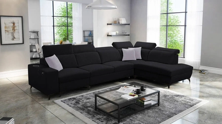 Ecksofa mit Schlaffunktion Kelly Sleek XI schwarz rechtsseitig stilvolles und bequemes Ecksofa aus strapazierfähigem Webstoff