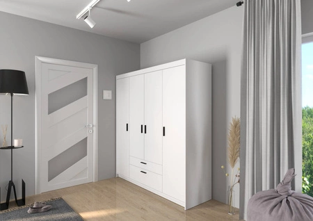 Kleiderschrank Rene 176 cm weiß modernes Design stilvolle Griffe in schwarz