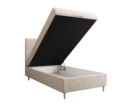 Boxspringbett Bing 90x200 beige im modernen skandinavischen Stil mit gepolstertem Kopfteil Bett mit Staukasten