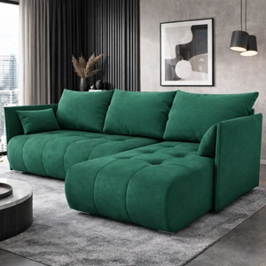Ecksofa mit Schlaffunktion Selva Flasche grün universal seite Ecksofa mit Bettkasten bequemer Plüschstoff
