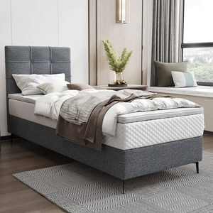 Boxspringbett Irvine 90x200 grau stilvolles Bett mit Bettzeugablage und hohem Kopfteil besticht durch sein elegantes Design