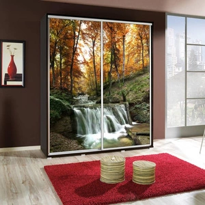 Artistino 155 cm Schiebeschrank mit Las-Grafik wengefarbener Schrankkorpus aus 22 mm starker Platte