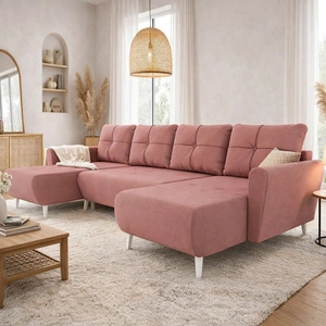 Ecksofa mit Schlaffunktion Felicie U Lachsfarbe stilvolles und elegantes Ecksofa das zu den skandinavischen Stilrichtungen passt