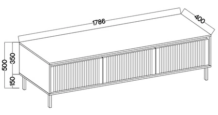 RTV-Schrank Osaka 179 cm Eiche evoke / schwarz in trendigen Farben, ideal für Innenräume im japanischen Stil, geschmackvolle geriffelte Front