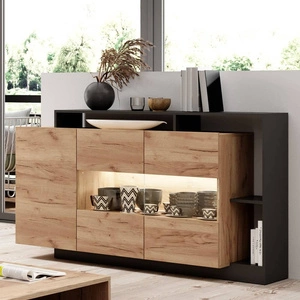 Kommode Elma 155 cm Eiche handwerklich gold / anthrazit modernes Möbeldesign Kommodenrand mit speziellem ABS-Furnier veredelt