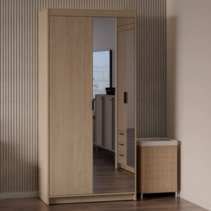 Kleiderschrank mit Spiegel Rene 90 cm Eiche geölt klassisches Design schlichte Form idealer Kleiderschrank für Schlafzimmer oder Flur ABS bearbeitete Kanten