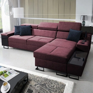 Ecksofa mit Schlaffunktion Alcamo burgunderrot rechte Ecke elegantes und stilvolles Ecksofa mit einer ausziehbaren praktischen Schublade an der Seite des Möbels