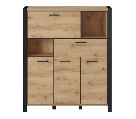 Aktiv Hochkommode 120 cm Eiche taurus / schwarz Designerkommode mit Schublade im Industriestil schwarze Metallgriffe