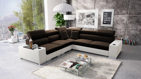 Ecksofa mit Schlaffunktion Provo III braun/weiß links Ecksofa mit Bettzeugablage und verstellbaren Kopfstützen