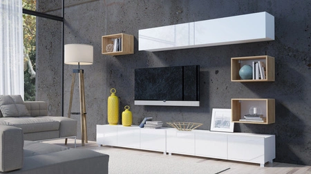 Möbel Apulia XXXI weiß glänzend / goldene Eiche ein außergewöhnlich stilvolles Wandelement einfache Einheiten, die in jedes Interieur passen