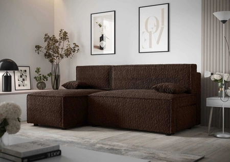 Ecksofa mit Schlaffunktion Brandon braun linke Seite weicher Stoff mit charakteristischer Schlingenoberfläche Bettzeugbehälter