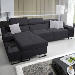 Ecksofa mit Schlaffunktion Alcamo graphit links elegantes und stilvolles Ecksofa mit einer ausziehbaren praktischen Schublade an der Seite des Möbels