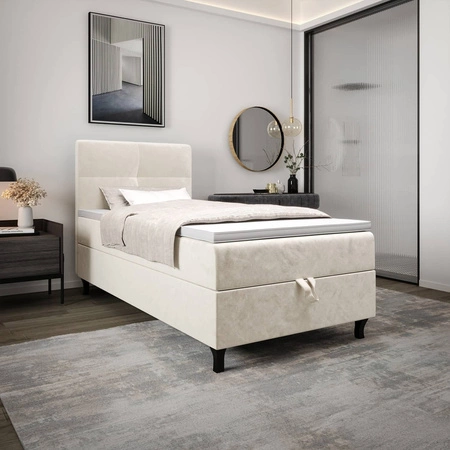 Boxspringbett Melba 120x200 beige Bett im modernen skandinavischen Stil mit gepolstertem Kopfteil Bett mit Staukasten