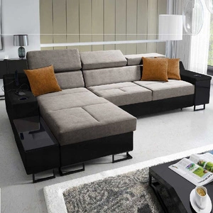 Ecksofa mit Schlaffunktion Alcamo grau-braun/schwarz links elegantes Ecksofa mit einer ausziehbaren praktischen Schublade an der Seite des Möbels