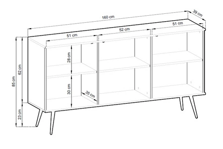 Kommode Luxury 160 cm weiß elegantes Design Korpus mit goldenen trim Kommode auf hohen Metallbeinen unterstützt