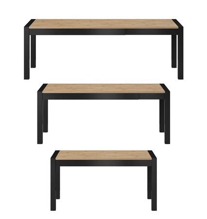 Klapptisch Aktiv 90x160-200-240 cm Eiche taurus / schwarz klassische Form perfekt für das Esszimmer widerstandsfähige Platte