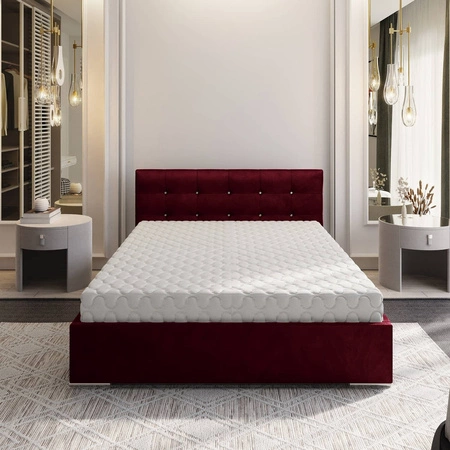 Polsterbett Mona 180x200 kastanienbraun mit Staukasten im modernen skandinavischen Stil mit gestepptem Kopfteil mit Kristallen