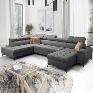 Ecksofa mit Schlaffunktion Bolmso VI graphit rechte Seite bequemes Ecksofa mit verstellbaren Kopfstützen dekorative Steppung auf dem Sitz
