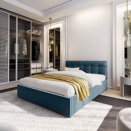 Polsterbett Montigo 160x200 türkis mit Staukasten im modernen skandinavischen Stil mit gestepptem Kopfteil