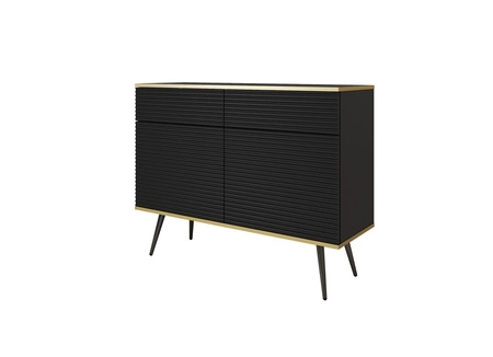 Kommode Luxury 107 cm schwarz stilvolle Kommode mit geriffelten Fronten Körper gekrönt mit Gold trim schwarzen Metall Beine