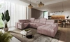 Ecksofa mit Schlaffunktion Castel IV rosa rechte Seite stilvolles Ecksofa mit Bettzeugcontainern und verstellbaren Kopfstützen