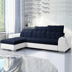 Ecksofa mit Schlaffunktion Luigi marineblau / weiß links Ecksofa mit zwei Bettkästen Stoff mit einer interessanten Struktur