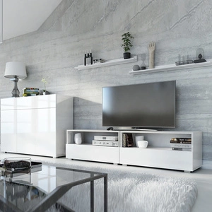 Pitagorio weiß / weiß glänzend modernes Design push to open system für Türen und Schubladen Möbelset mit Kommode