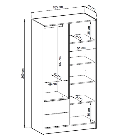 Kleiderschrank Aspen 105 cm Beige / schwarze Lamellen modernes Möbeldesign Schranktür mit Lamellen verziert