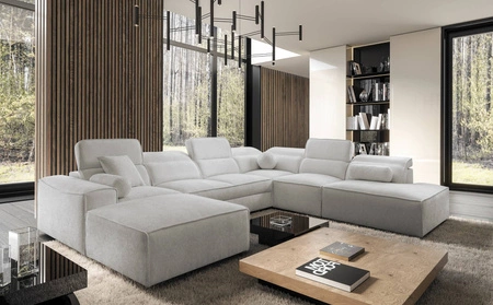 Ecksofa mit Schlaffunktion Viano X grau Esche links Designer-Ecksofa für Wohnzimmer im modernen Stil verstellbare Kopfstützen