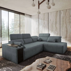 Ecksofa mit Schlaffunktion Tesalia VII grau rechte Ecke modernes Design komfortable Schiebelehne Schublade in der Seite des Möbels