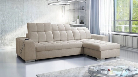 Ecksofa mit Schlaffunktion Luigi beige rechtsseitiges Ecksofa mit zwei Bettkästen Stoff mit interessanter Struktur