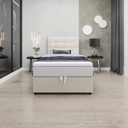 Boxspringbett Kingston 120x200 beige Bett im modernen skandinavischen Stil mit gepolstertem Kopfteil mit Kristallen Bett mit Staukasten