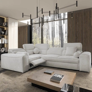 Ecksofa mit Schlaffunktion Viano II Lux graue Esche Linkshänder-Designer-Ecksofa für das Wohnzimmer mit komfortablem ausziehbarem Fußteil
