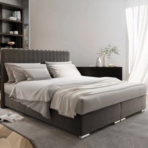 Boxspringbett Sarona 160x200 grau Bett im modernen skandinavischen Stil mit markantem Kopfteil
