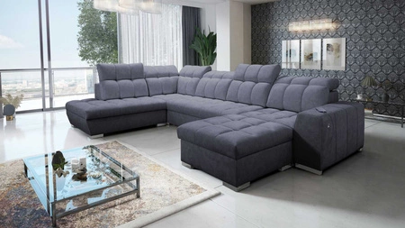 Ecksofa mit Schlaffunktion Luigi VI graphit rechte Seite stilvolles Schlafsofa mit Bettzeugcontainern, bezogen mit weichem Stoff