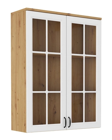 Scandi 100 cm handwerkliche Eiche / weiß klassisches Design Sicherheitsglas stilvoll gefräste Fronten Metallgriffe