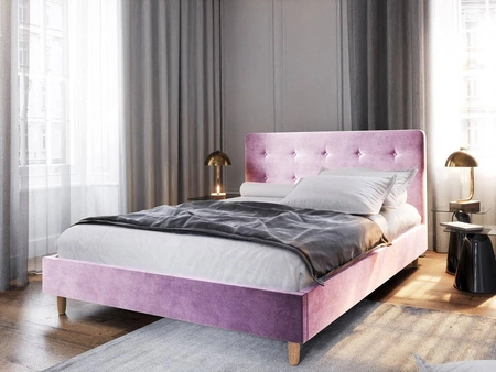 Polsterbett Noiro 140x200 puderrosa mit Container im modernen skandinavischen Stil mit markantem Kopfteil