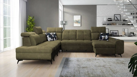 Ecksofa mit Schlaffunktion Buffalo X olivgrün rechts funktionales und bequemes Ecksofa für ein Zimmer mit Bettzeugcontainern
