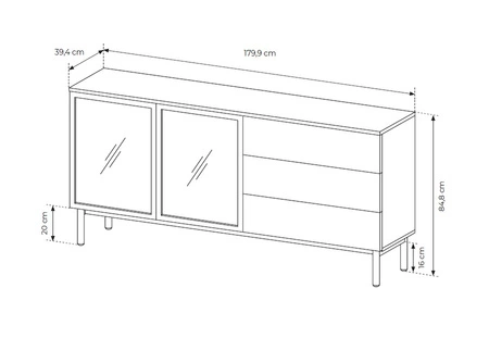 Kommode Clovis 180 cm schwarz / Eiche evozieren unkonventionelle Kommode Design mit verglasten Fronten mit Push-to-Open-System