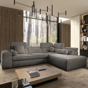 Ecksofa mit Schlaffunktion Viano VII grau rechte Ecke trendy und stilvoll mit verstellbaren Kopfstützen Zierkissen
